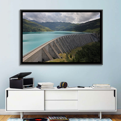 Curved Dam on Turquoise Lake Wall Art