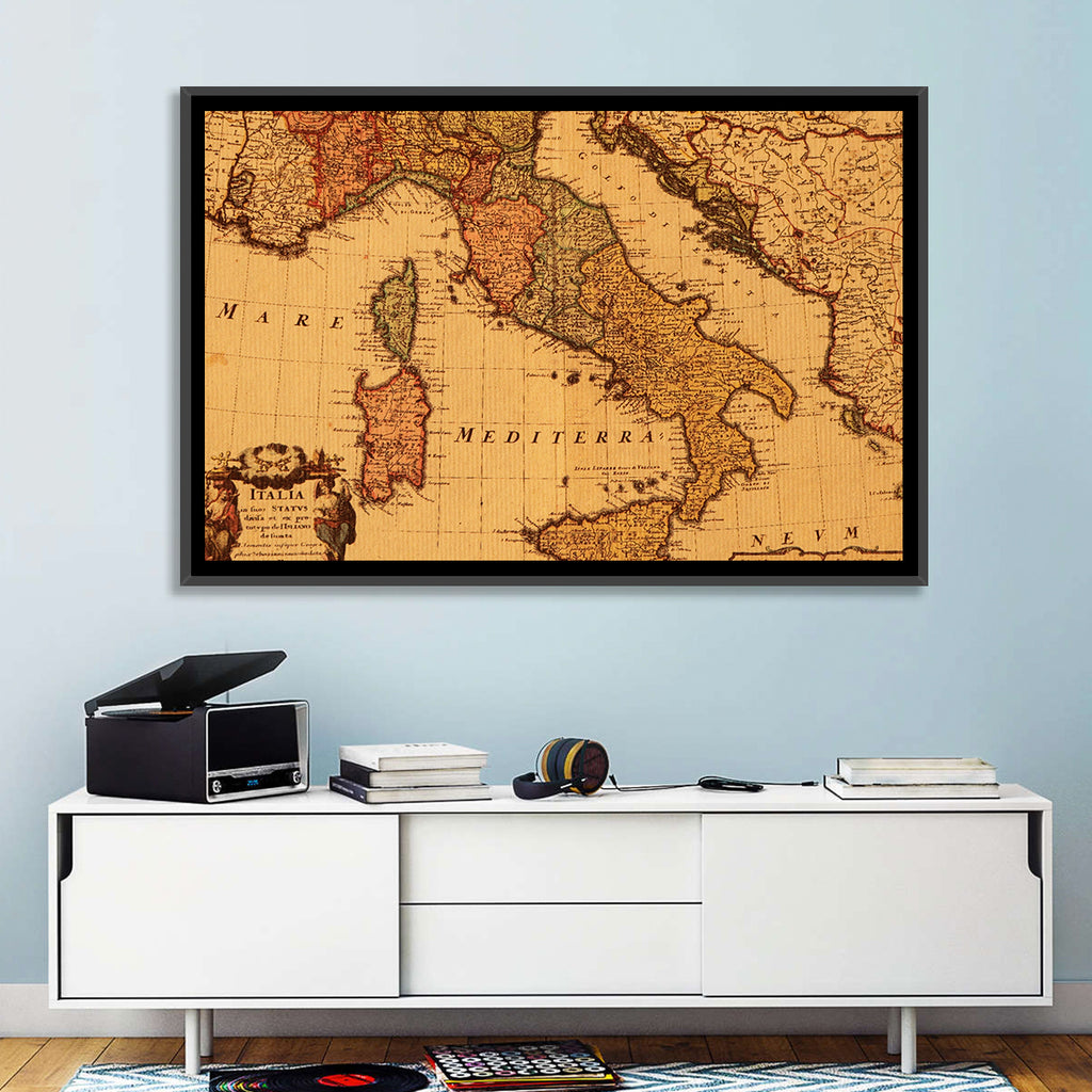 Antique Map of Italy with Ornate Cartouche Wall Art