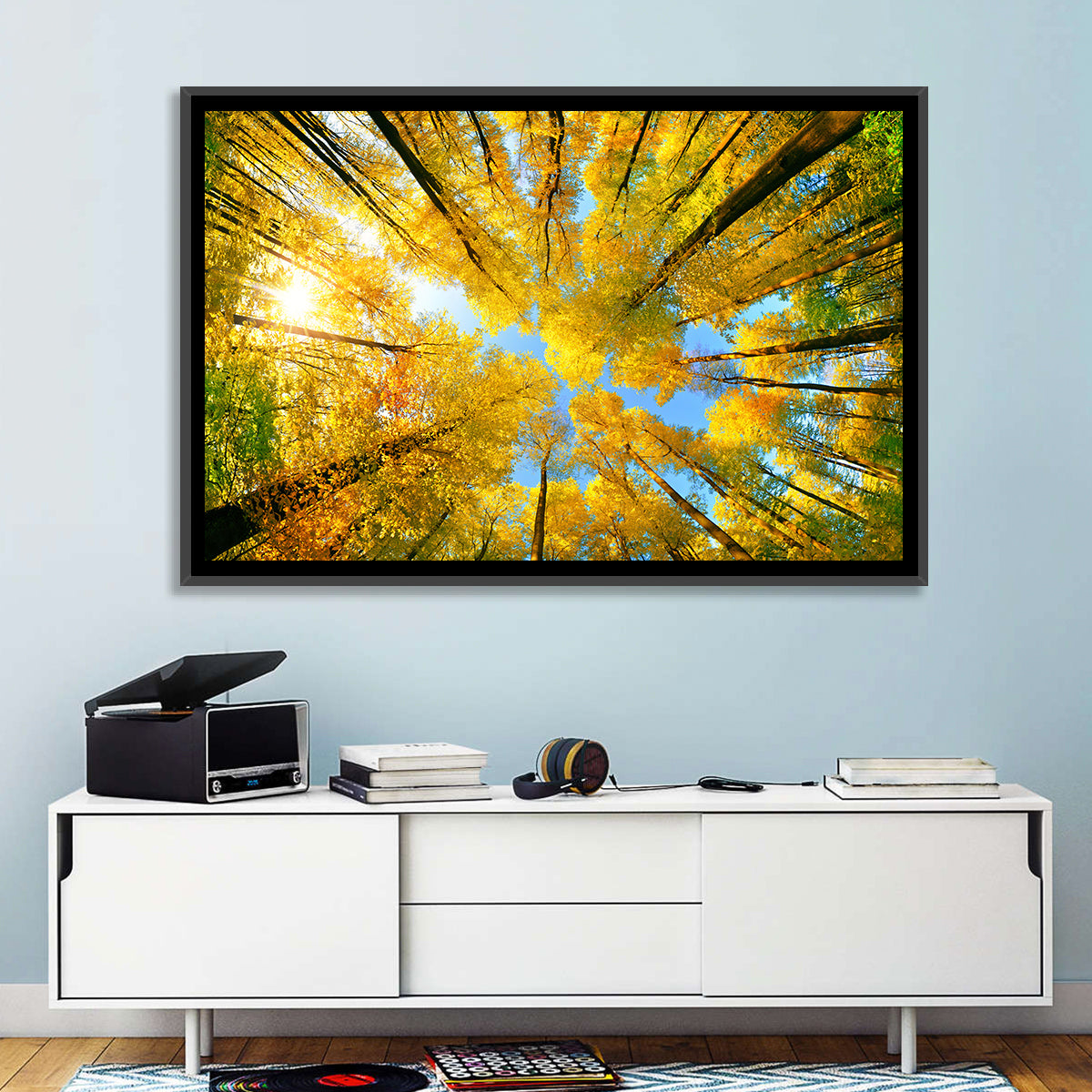 Golden Autumn Canopy Wall Art in a room, landscape