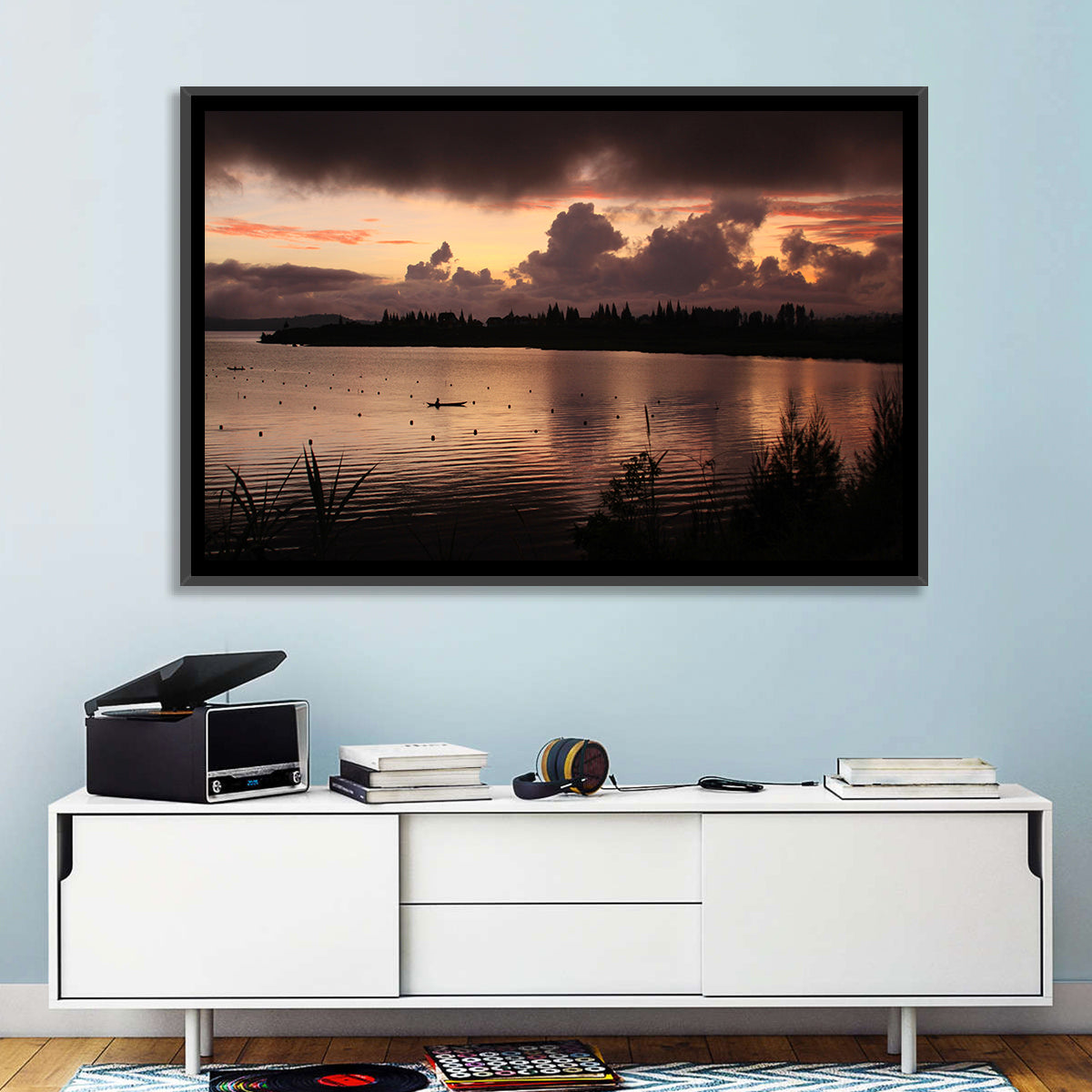 Lake Diatas Sunset with Boat Wall Art
