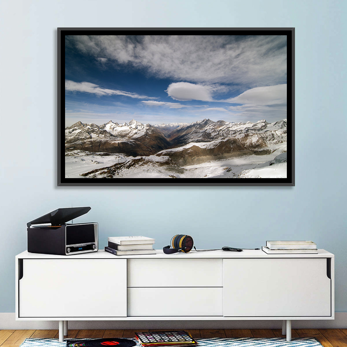Snow-capped Peaks of Zermatt Wall Art in a room, landscape
