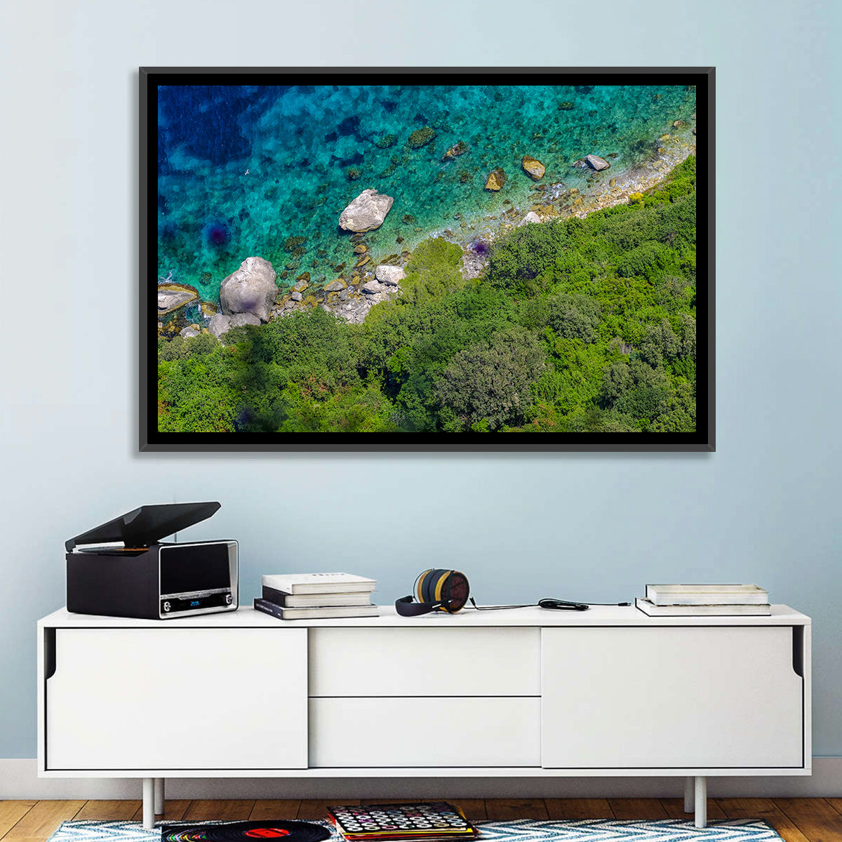 Capri Island Coast Wall Art in a room, landscape