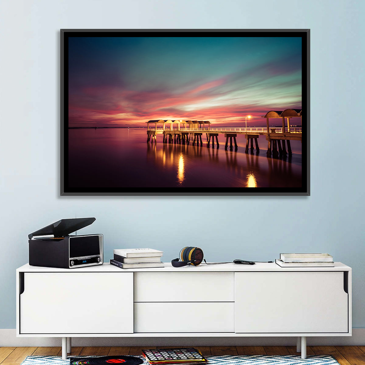 Jekyll Island Pier at Dusk Wall Art in a room, landscape