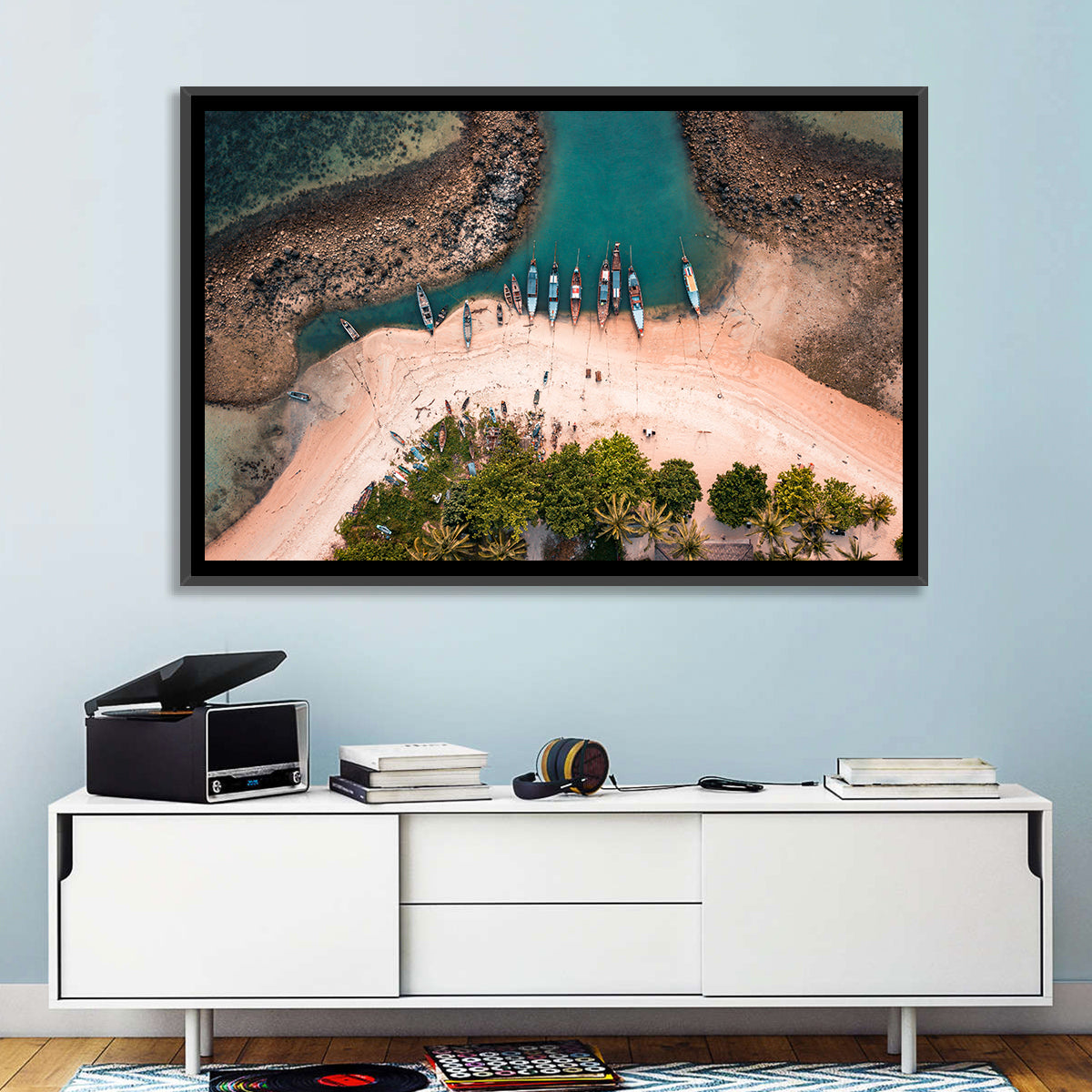 Koh Samui Long-tail Boats Wall Art in a room, landscape