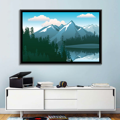 Tranquil Mountain Lake Illustration Wall Art