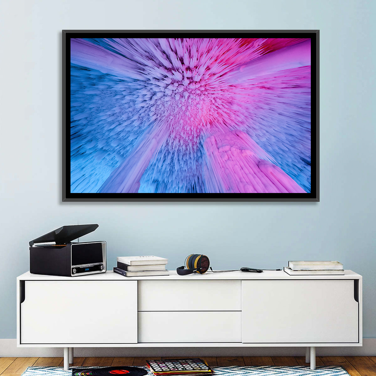 Ethereal Ice Cave Icicles Wall Art in a room, landscape