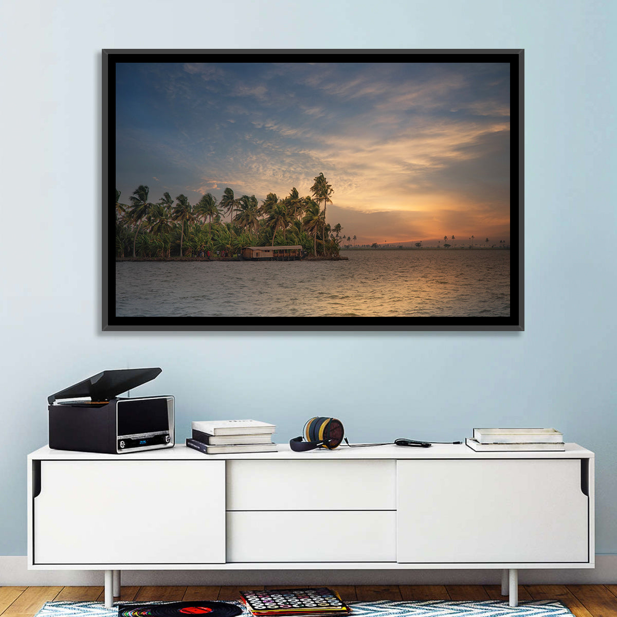 Vembanad Lake Sunset Wall Art in a room, landscape