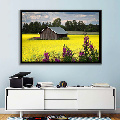 Finnish Barn in Yellow Field Wall Art
