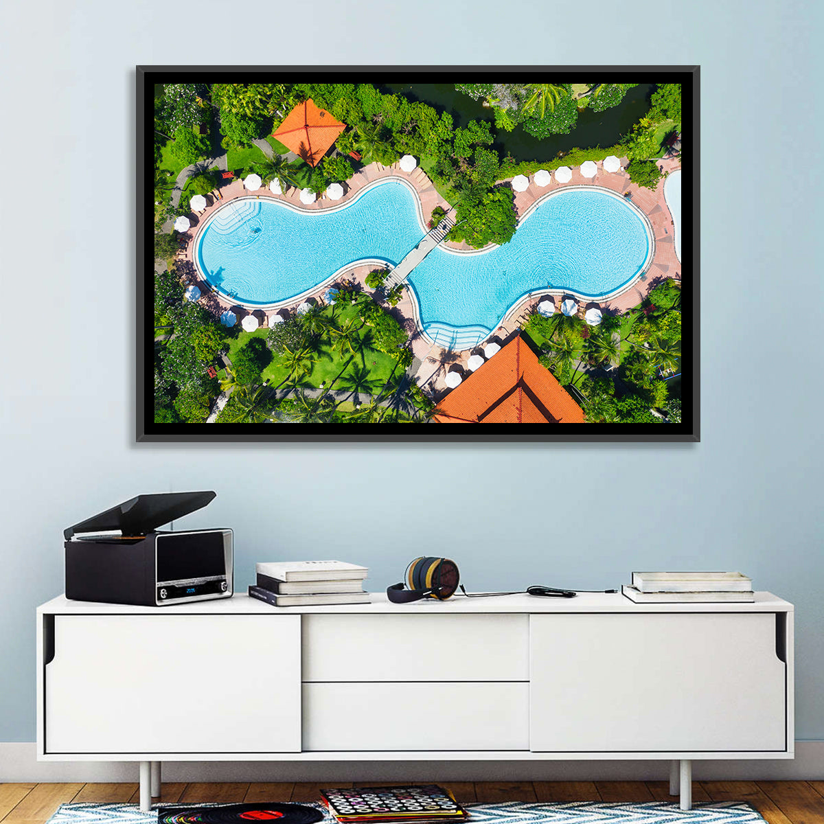 Aerial Figure Eight Resort Pool Wall Art in a room, landscape