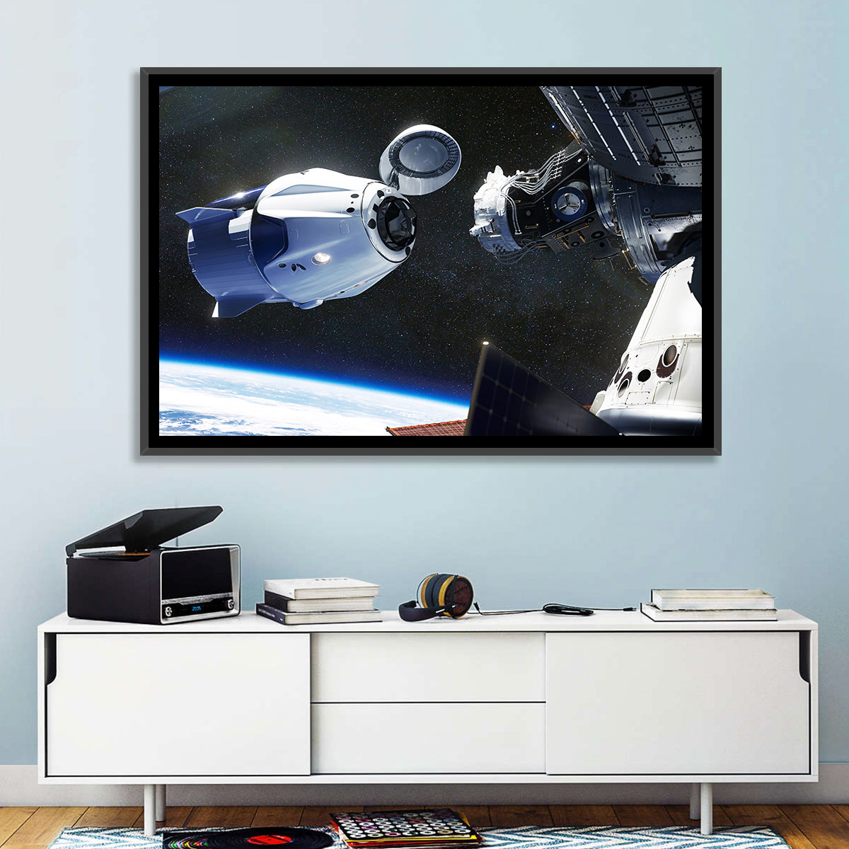 Crew Dragon Docking with Iss Wall Art in a room, landscape