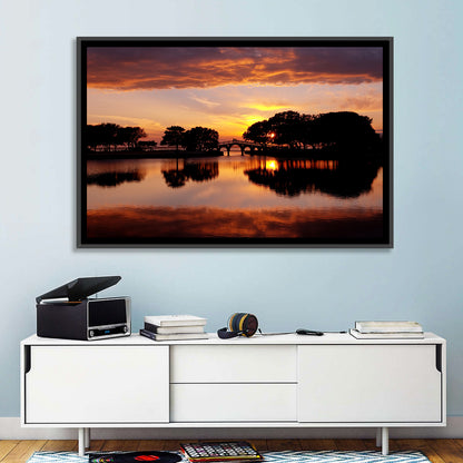 Tranquility Bridge at Sunset Wall Art