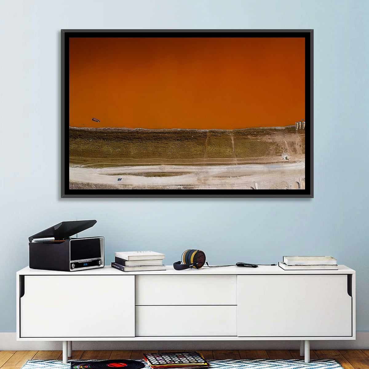 Lake Retba Aerial View Wall Art in a room, landscape