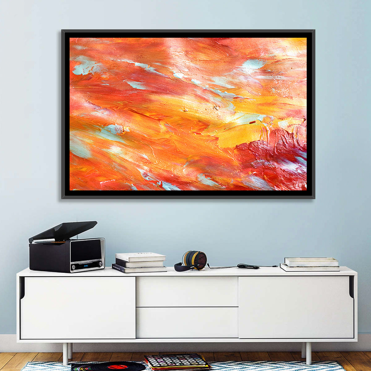Sunfire Impasto Abstract Wall Art in a room, landscape