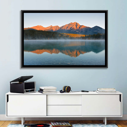 Patricia Lake and Mount Pyramid at Golden Hour Wall Art