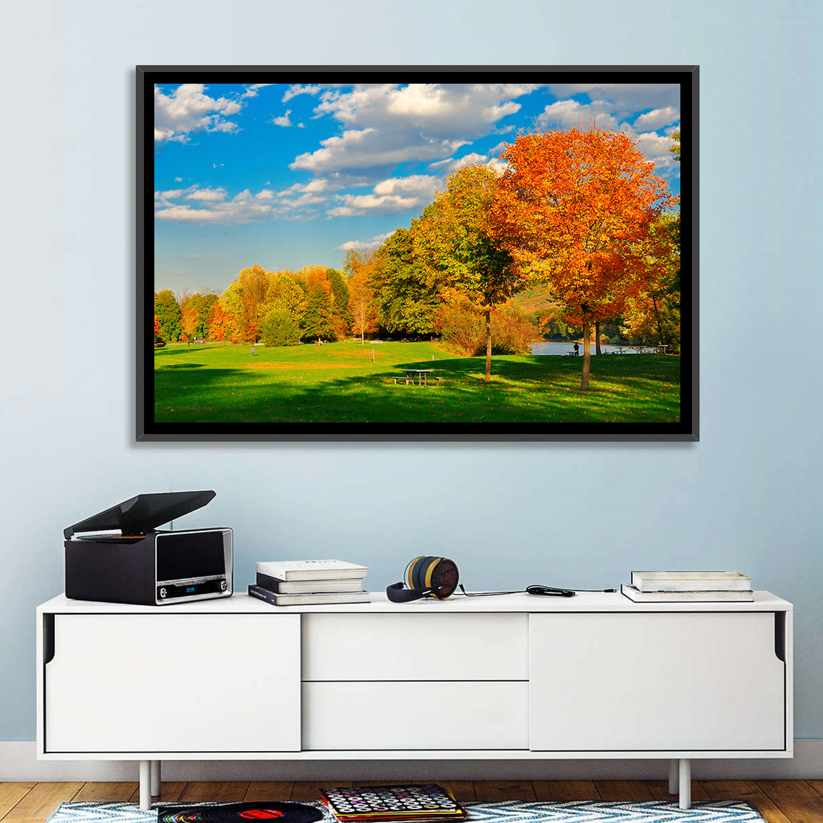 Autumn Trees and Lakeside Lawn Wall Art
