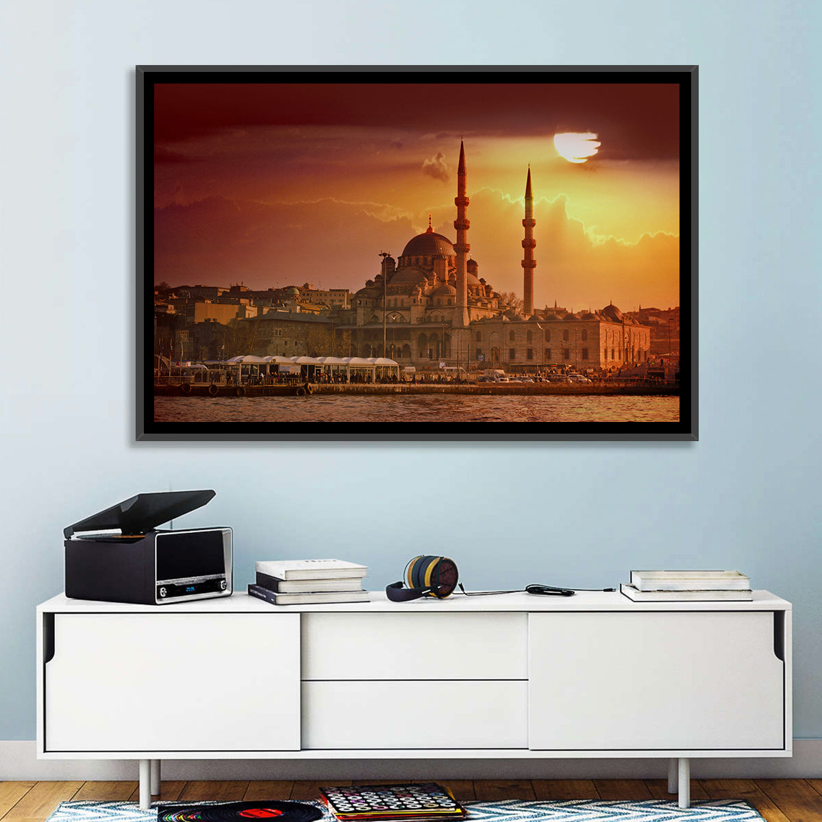 Yeni Cami Golden Hour Wall Art in a room, landscape