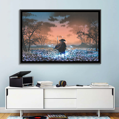 Straw Hat Samurai at Dusk Wall Art