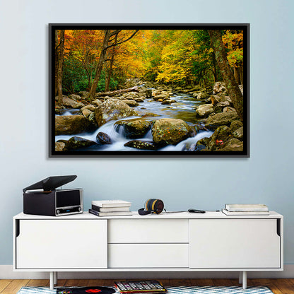 Autumn Stream Through Forest Wall Art