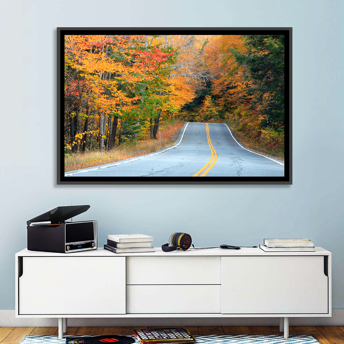 Autumn Road in New Hampshire Wall Art in a room, landscape