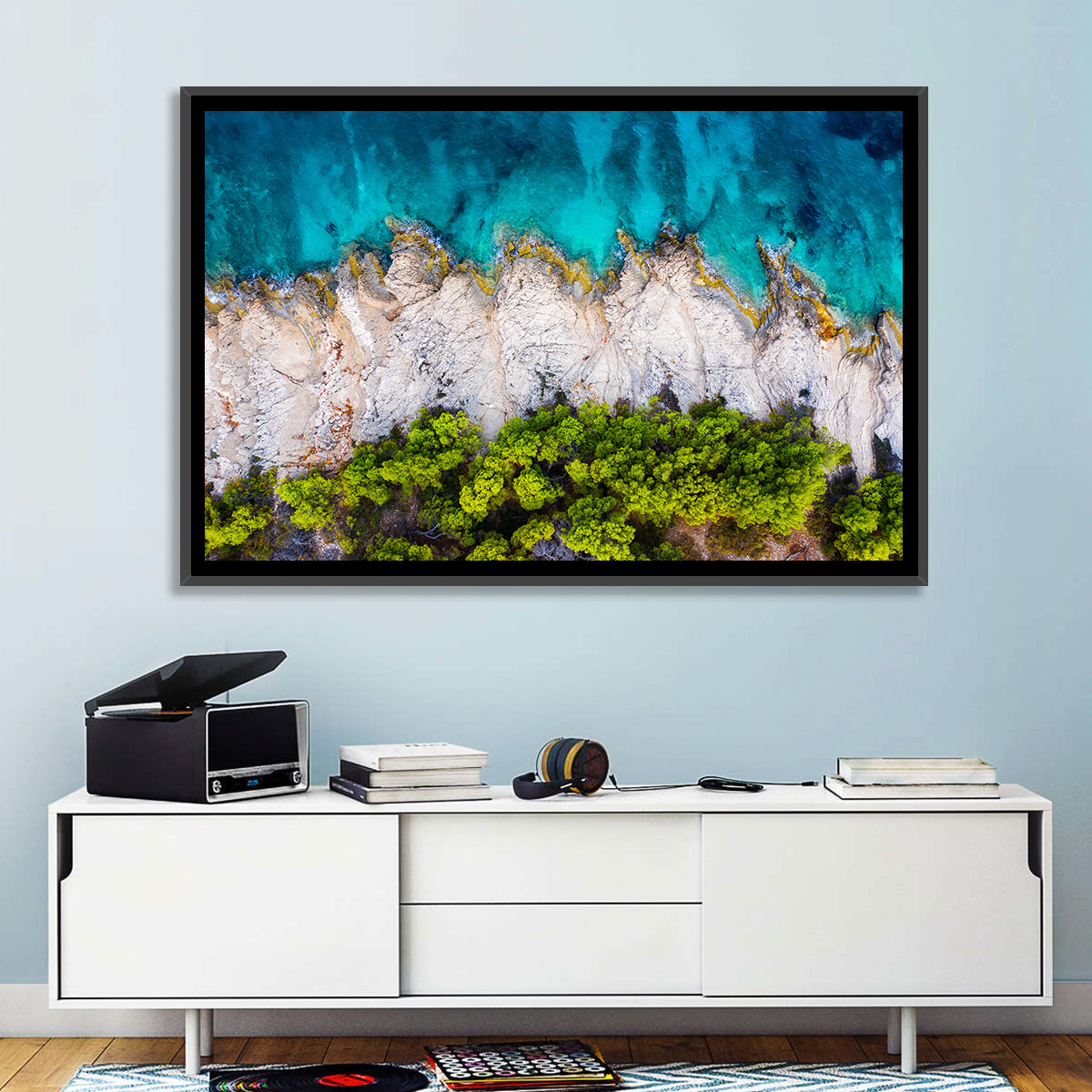 Croatian Coastscape Wall Art in a room, landscape