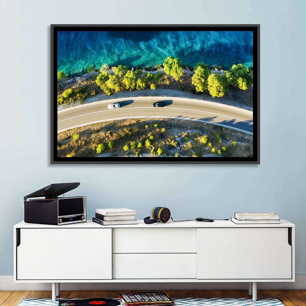 Coastal Highway Wall Art in a room, landscape