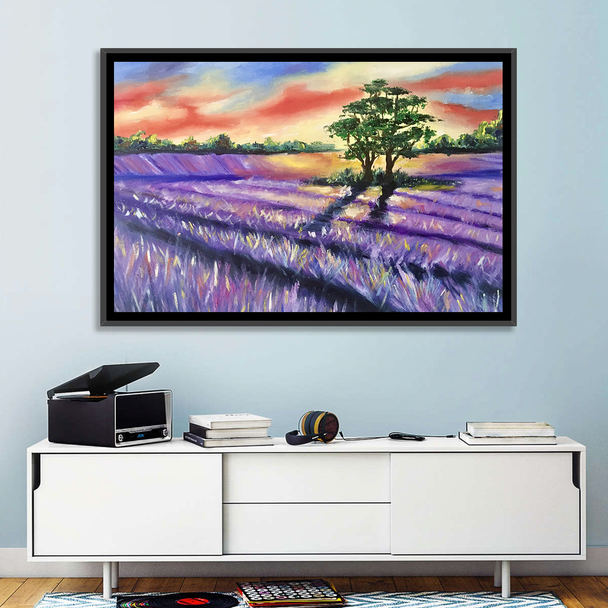 Lavender Field at Sunset Wall Art in a room, landscape