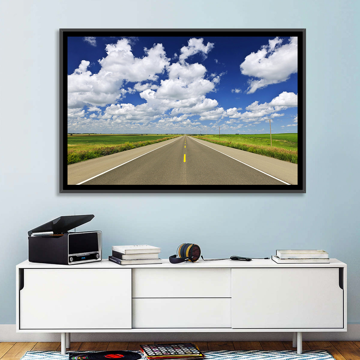 Saskatchewan Prairie Highway Wall Art in a room, landscape