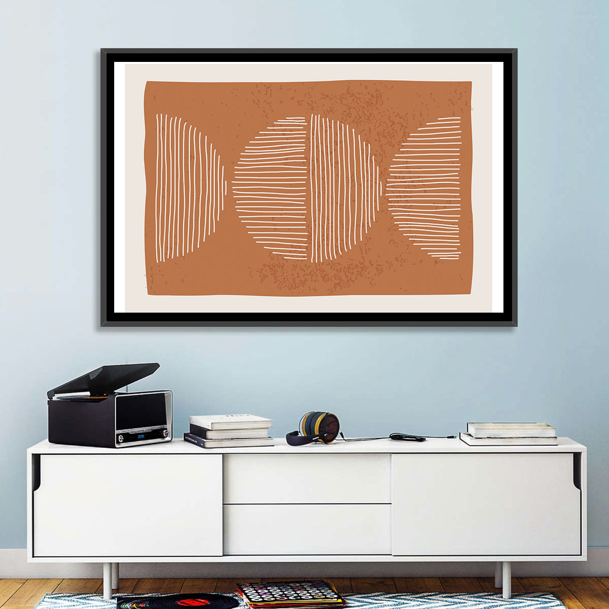 Terracotta Timelapse Circles Wall Art in a room, landscape
