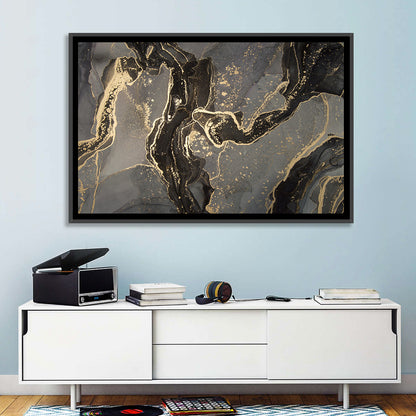 Black and Gold Marbled Abstract Wall Art