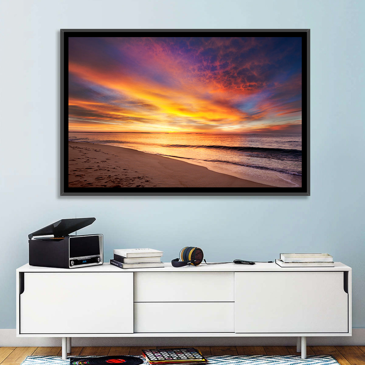 Maine Beach Sunrise Wall Art in a room, landscape