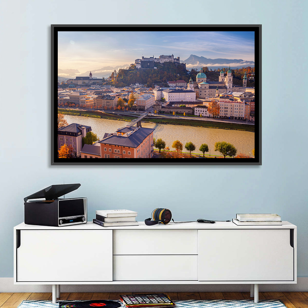Salzburg Skyline at Golden Hour Wall Art in a room, landscape