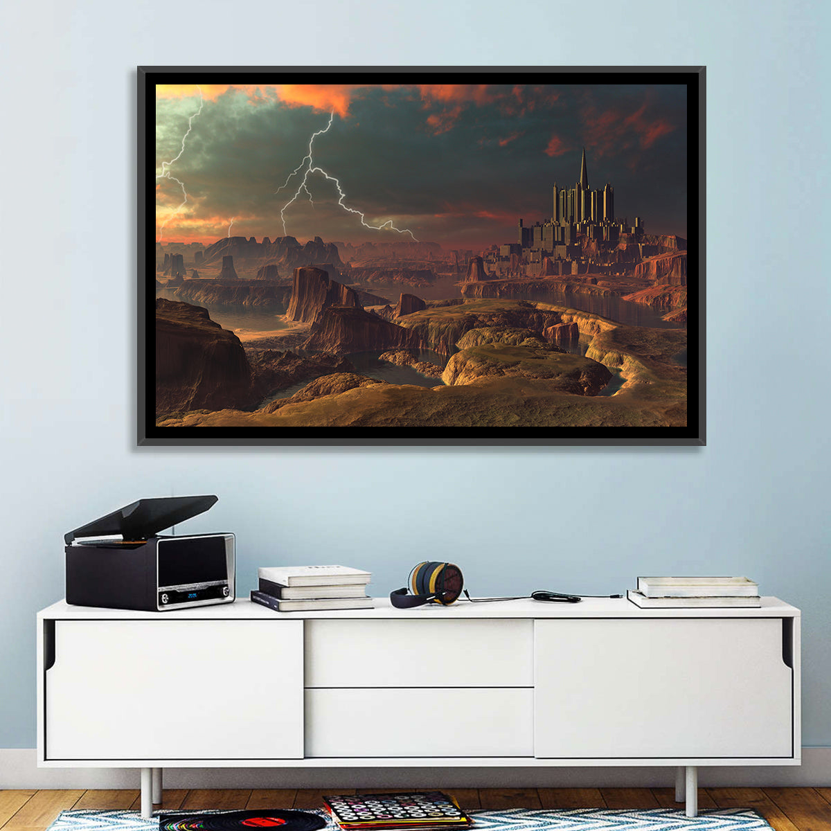 Dusk Storm Over Alien Fortress Wall Art