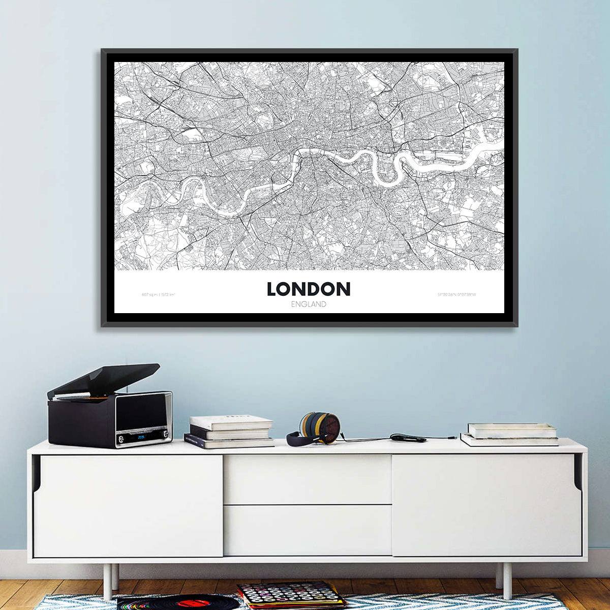 London River Map Wall Art in a room, landscape