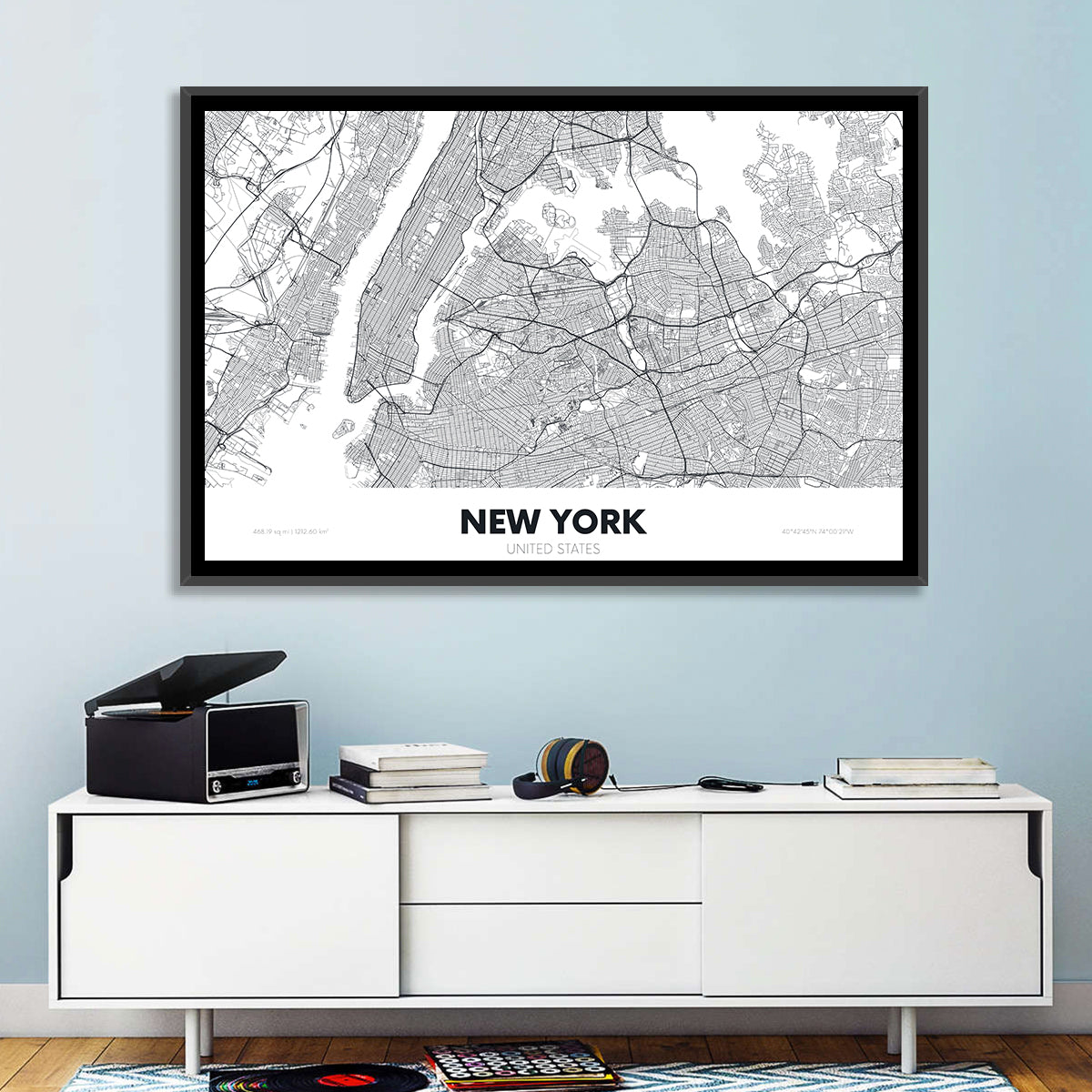 New York Street Grid Map Wall Art in a room, landscape