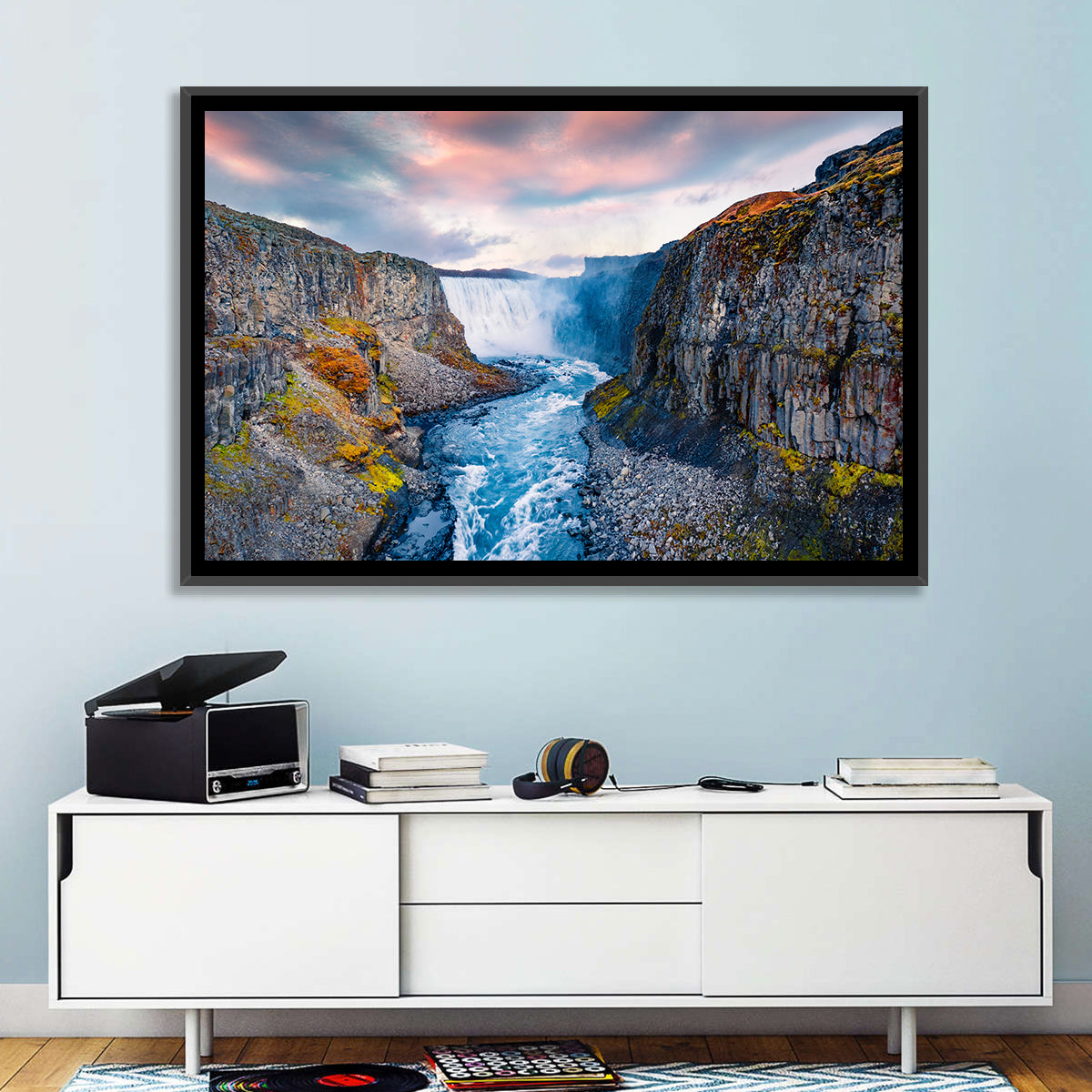 Dettifoss Waterfall Wall Art in a room, landscape