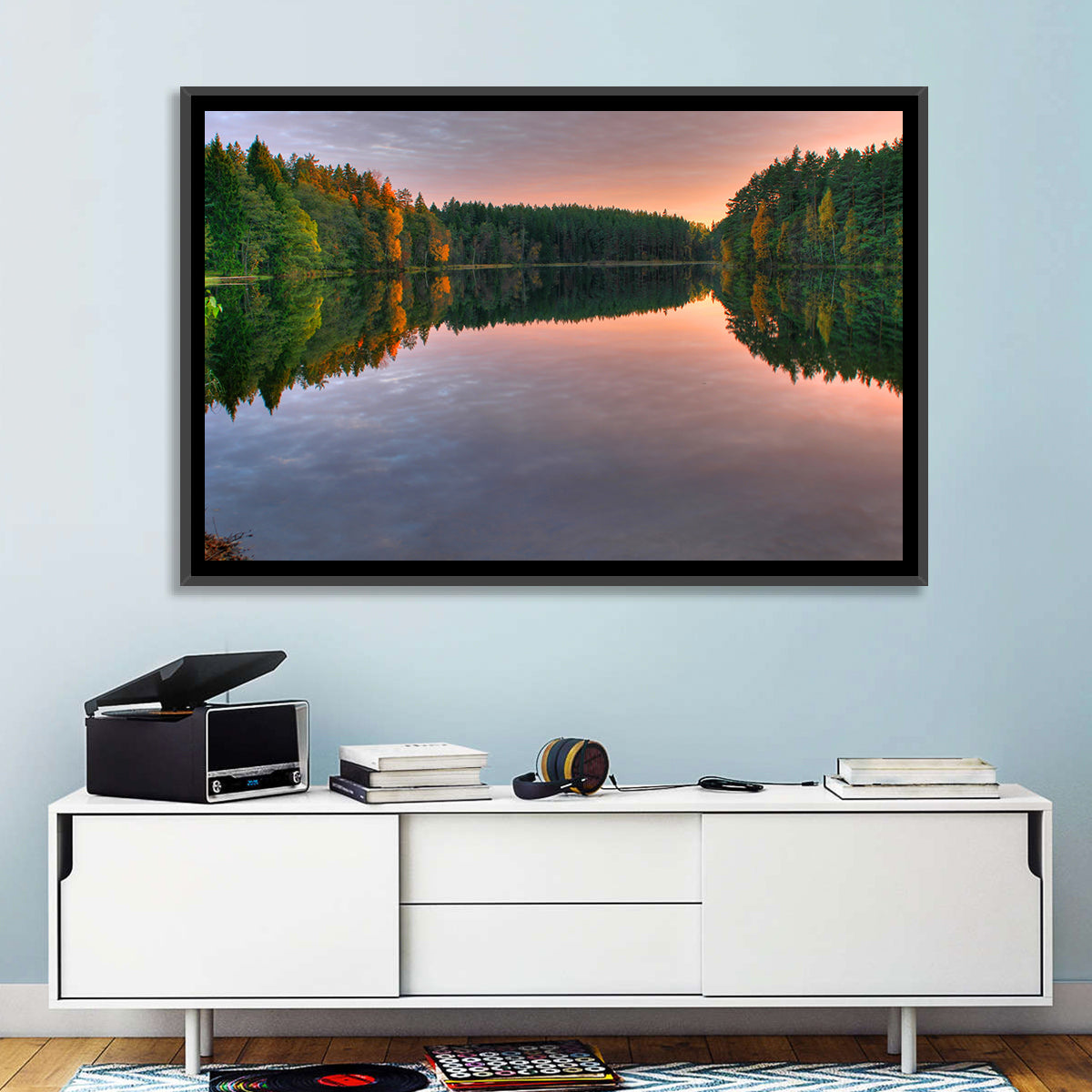 Estonian Lake at Golden Hour Wall Art in a room, landscape