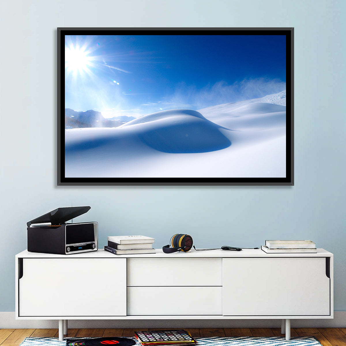 Sunlit Snow Dune Under Blue Sky Wall Art
