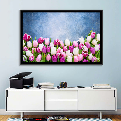 Tulips on Textured Blue Wall Art