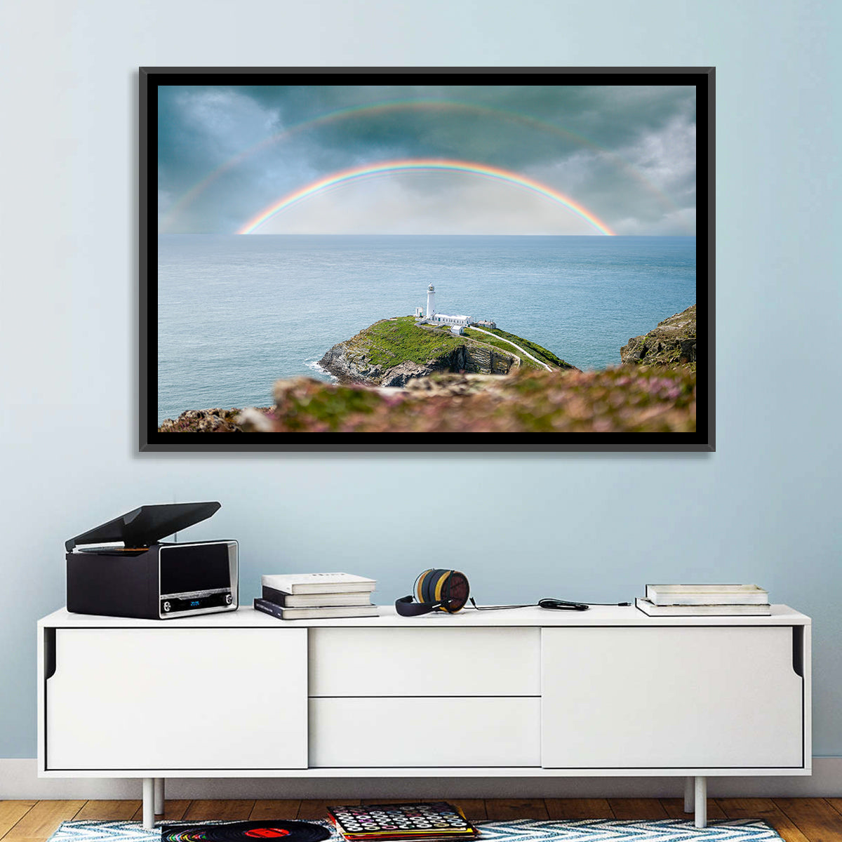 South Stack Lighthouse Coastline Wall Art in a room, landscape