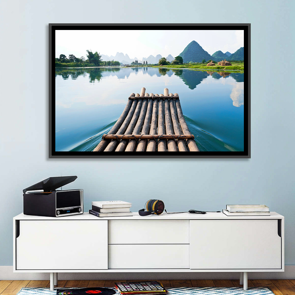 Li River Bamboo Raft, Guilin Wall Art in a room, landscape