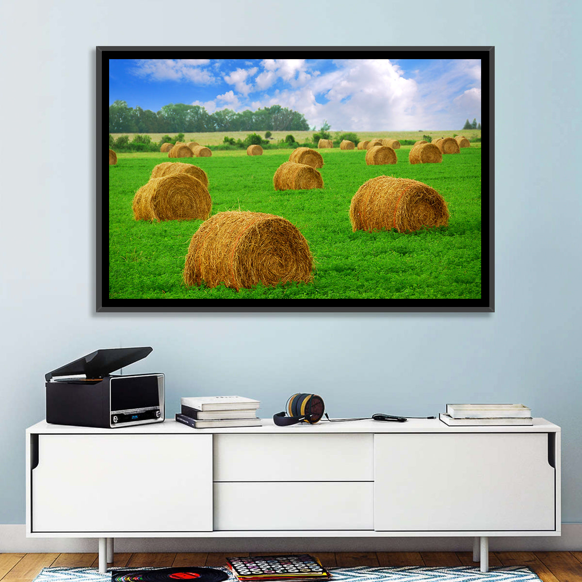 Golden Hay Bales in Green Field Wall Art