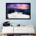 Starry Winter Cabins Under the Milky Way Wall Art
