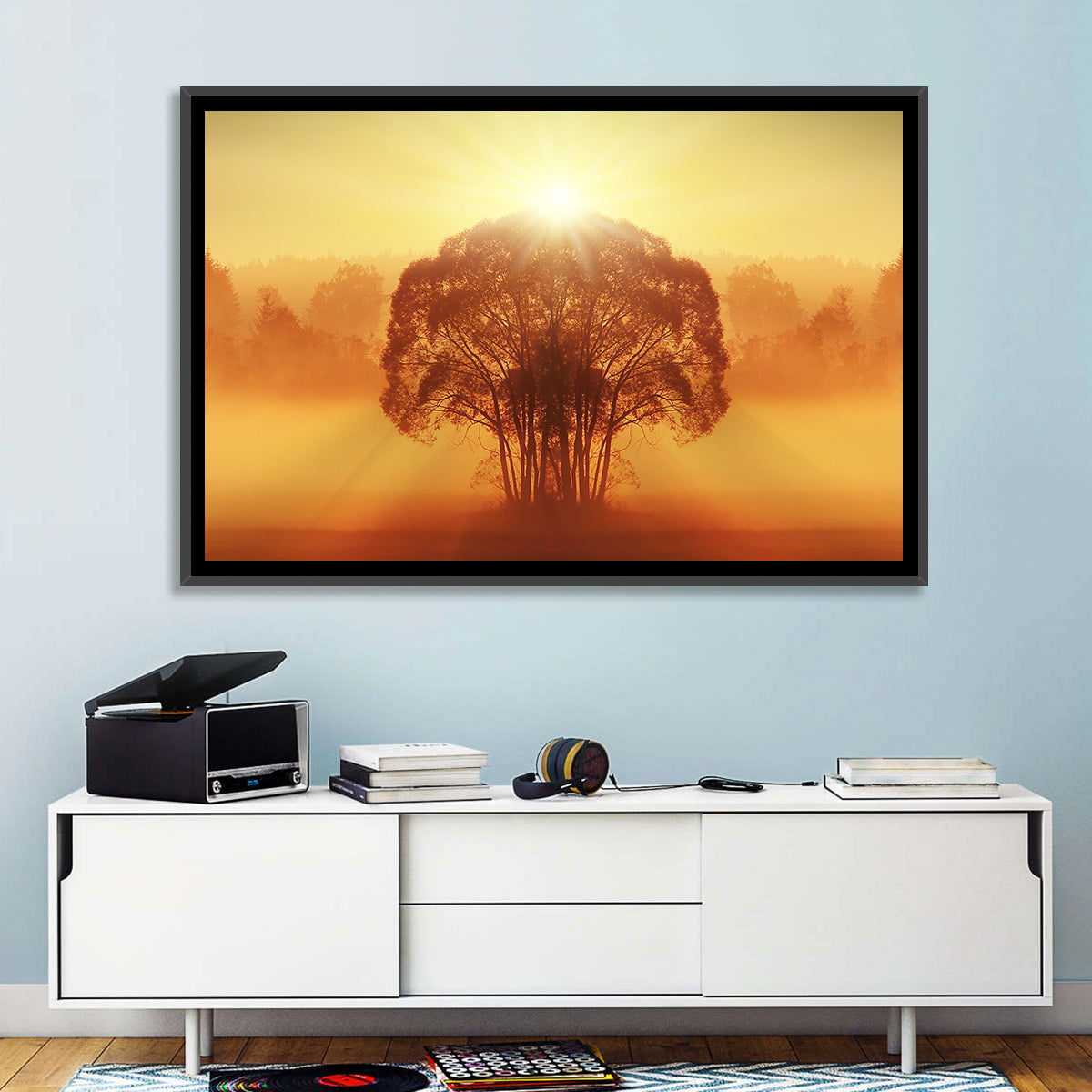 Golden Haze Tree at Sunset Wall Art