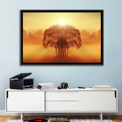 Golden Haze Tree at Sunset Wall Art