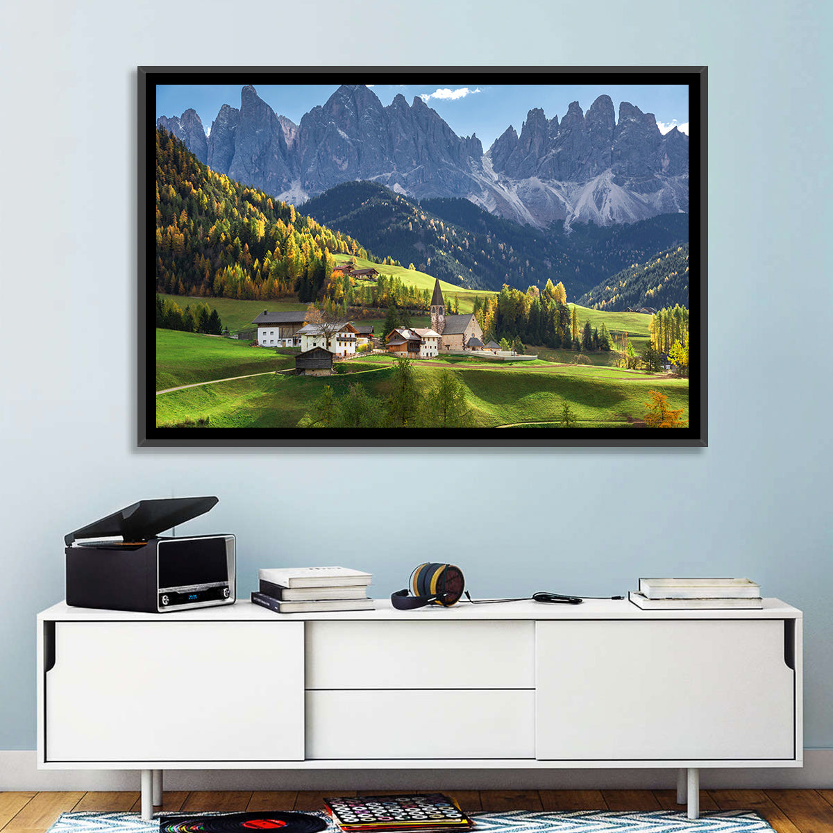 Santa Maddalena Autumn Village Wall Art in a room, landscape
