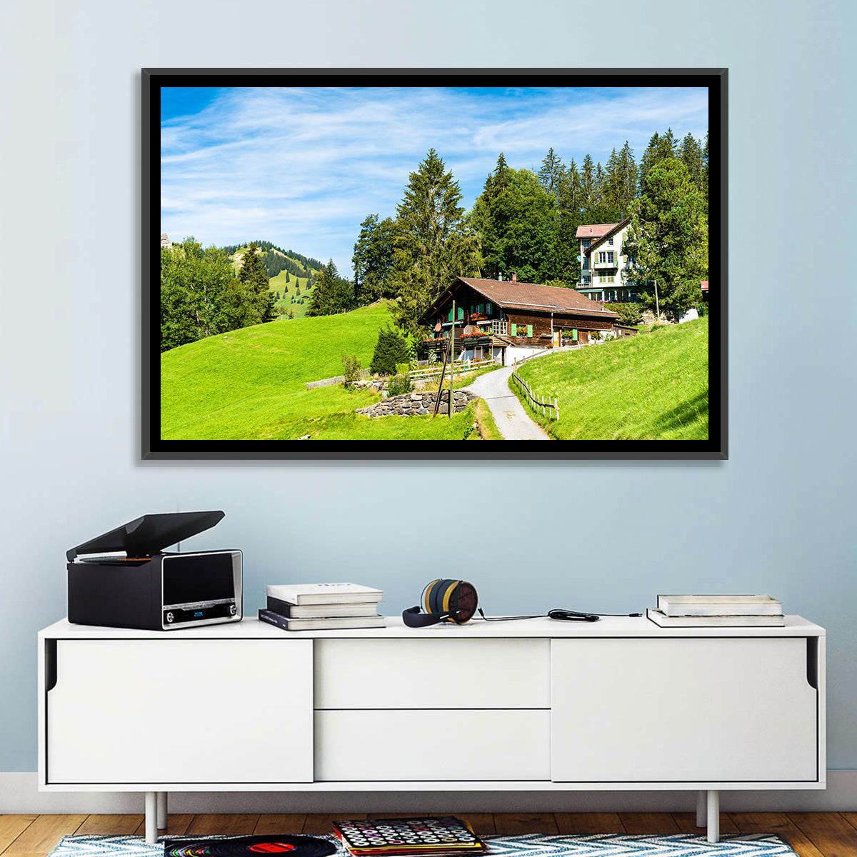 Wengen Alpine Chalet Path Wall Art in a room, landscape