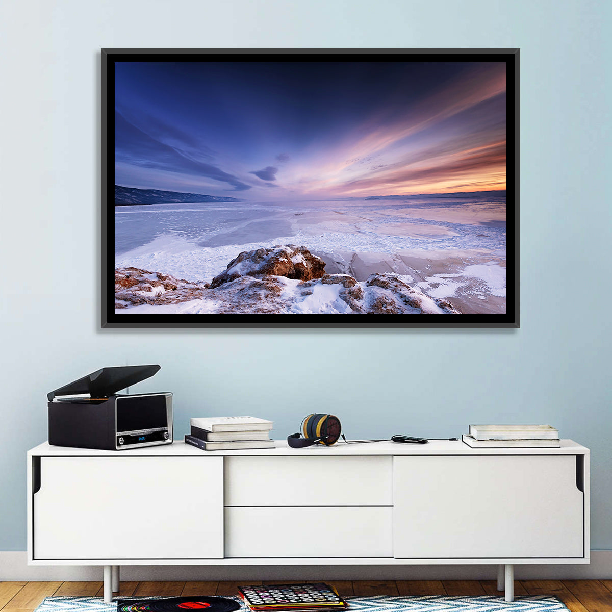 Frozen Lake Ice and Sunset Sky Wall Art