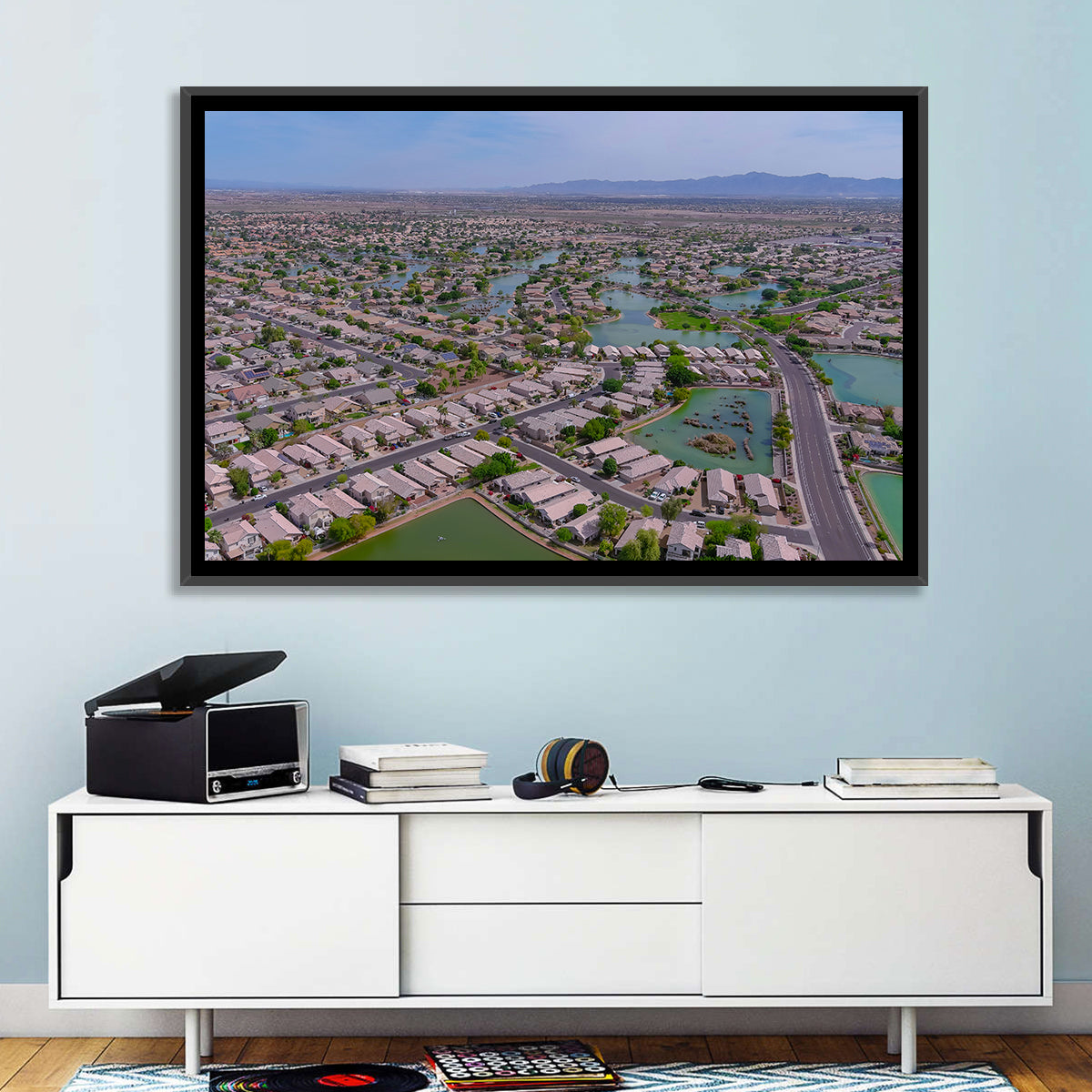 Aerial Desert Suburb with Lakes Wall Art