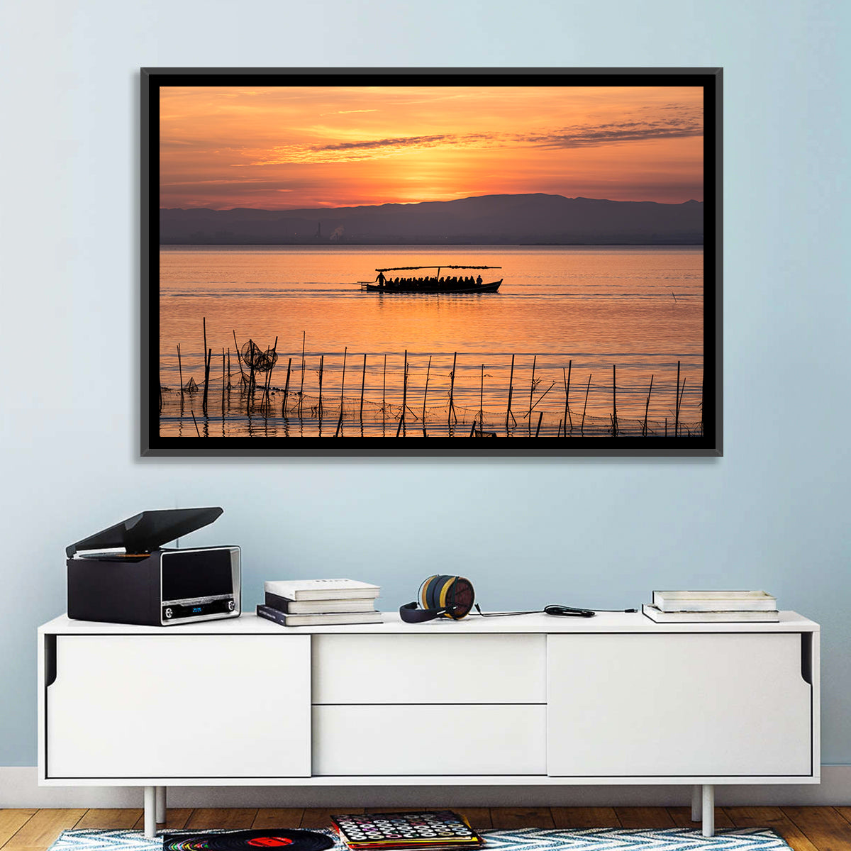 Albufera Sunrise Boat Silhouette Wall Art