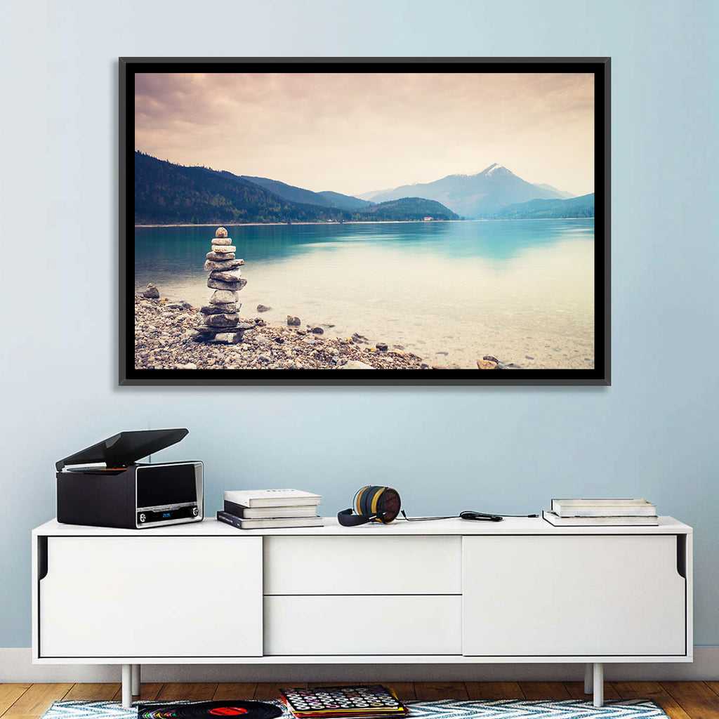 Stone Cairn by a Mountain Lake Wall Art